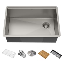 Kore 27" Undermount Single Basin Stainless Steel Kitchen Sink - Basin Rack, Strainer, Cutting Board, and Drainboard Included