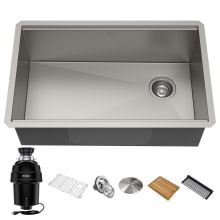 Kore 30" Undermount Single Basin Stainless Steel Kitchen Sink with Basin Rack, Basket Strainer, Cutting Board, and Garbage Disposal