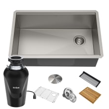 Kore 32" Undermount Single Basin Stainless Steel Kitchen Sink with Basin Rack, Basket Strainer, Cutting Board, and Garbage Disposal