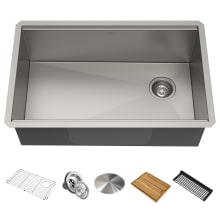Kore 32" Undermount Single Basin Stainless Steel Kitchen Sink with Basin Rack, Basket Strainer, Cutting Board, and Drain Board