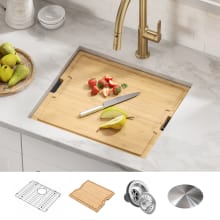 Kore 21" Undermount Single Basin Stainless Steel Kitchen Sink with Basin Rack, Basket Strainer, Cutting Board, and NoiseDefend Technology
