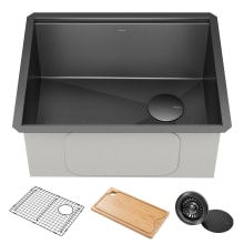 Kore 23" Undermount Single Basin Stainless Steel Kitchen Sink with Basin Rack, Basket Strainer and Cutting Board
