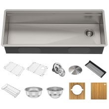 Kore 2-Tier Workstation 45-inch Undermount 16 Gauge Single Bowl Stainless Steel Kitchen Sink with Integrated 2-Step Ledge and Accessories