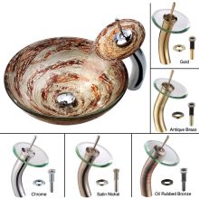 Bathroom Combo - 16-1/2" Ares Glass Vessel Bathroom Sink with Vessel Faucet, Pop-Up Drain, and Mounting Ring