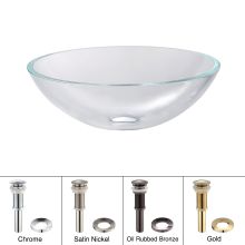 16-1/2" Clear Glass Vessel Bathroom Sink - Includes Pop-Up Drain and Mounting Ring