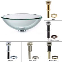 17" Clear Glass Vessel Bathroom Sink - Includes Pop-Up Drain and Mounting Ring