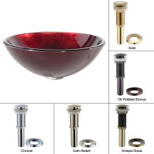 16-1/2" Irruption Red Glass Vessel Bathroom Sink - Includes Pop-Up Drain and Mounting Ring