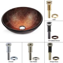 16-1/2" Copper Illusion Glass Vessel Bathroom Sink - Includes Pop-Up Drain and Mounting Ring