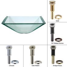 16-1/2" Aquamarine Glass Vessel Bathroom Sink - Includes Pop-Up Drain and Mounting Ring