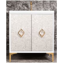 Mother of Pearl 30" Free Standing Plywood Vanity Cabinet Only with White Pearls and Arabesque Pull - Less Vanity Top