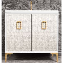 Mother of Pearl 36" Free Standing Plywood Vanity Cabinet Only with White Pearls and Coach Pull - Less Vanity Top
