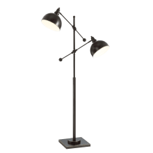 Cupola 2 Light 59" High Swing Arm Floor Lamp with Brushed Nickel Metal Shade