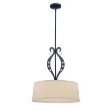 Three Light 73.25" Down Lighting Pendant with Crystal Accents and Linen Drum Shade from the Lyre Collection