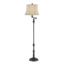 Single Light 60.5" Down Lighting Incandescent Swing Arm Pillar Floor Lamp with Fabric Bell Shade from the Laurence Collection