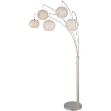 5 Light Arch Lamp Polished Steel with White Shade from the Deion Collection