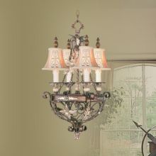 4 Light 240W Chandelier with Candelabra Bulb Base and Hand Embroidered Shades/Decorative Finials Glass from Pamplona Series