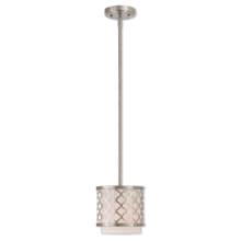 Arabesque Single Light 7" Wide Pendant with Outer Metal Frame and Inner Fabric Shade