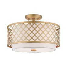 Arabesque 3 Light 15-1/4" Wide Semi-Flush Drum Ceiling Fixture with Outer Hardback and Inner Fabric Shade