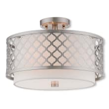 Arabesque 3 Light 15-1/4" Wide Semi-Flush Drum Ceiling Fixture with Outer Hardback and Inner Fabric Shade