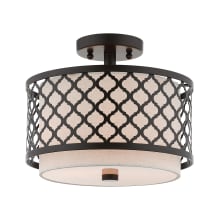 Arabesque 2 Light 11-7/8" Wide Semi-Flush Drum Ceiling Fixture with Outer Hardback and Inner Fabric Shade