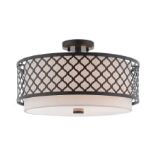 Arabesque 3 Light 18-1/8" Wide Semi-Flush Drum Ceiling Fixture with Outer Hardback and Inner Fabric Shade