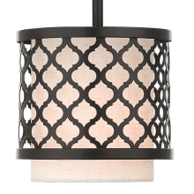 Arabesque Single Light 7" Wide Pendant with Outer Metal Frame and Inner Fabric Shade