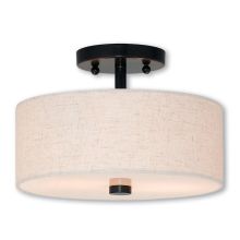 Meridian 2 Light 11" Wide Single Semi-Flush Ceiling Fixture with Hand Crafted Fabric Shade