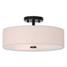 Meridian 3 Light 15" Wide Single Semi-Flush Ceiling Fixture with Hand Crafted Fabric Shade