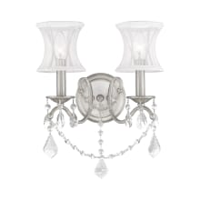 2 Light 120 Watt 12" Wide Wall Sconce with White Off White Silk Shimmer Shade from the Newcastle Collection