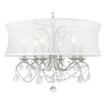 6 Light 360 Watt Chandelier with Off White Silk Shimmer Shade from the Newcastle Collection