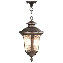 3 Light 180 Watt Outdoor Pendant with Light Amber Water Glass from the Oxford Collection