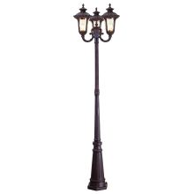 87" Height 3 Light 300 Watt Outdoor Post Light with Light Amber Water Glass from the Oxford Collection