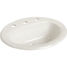 MS Oval 20-1/2" Vitreous China Drop In Bathroom Sink with 3 Faucet Holes at 8" Centers and Overflow