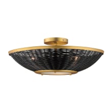 Rattan 3 Light 20" Wide Semi-Flush Bowl Ceiling Fixture / Converts to Wall Sconce