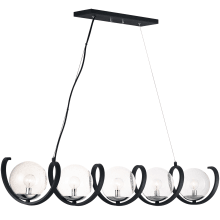 Curlicue 5 Light 49" Linear Chandelier with Seedy Glass Shades