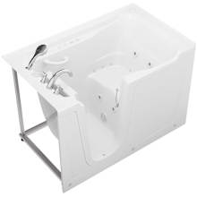60" Fiberglass Whirlpool Walk In Tub for Alcove Installations with Left Drain, Powered Fast Drain and Overflow