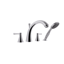 Walk In Deck Mounted Tub Filler with Metal Lever Handles, Gooseneck Spout, Built-In Diverter and Personal Hand Shower