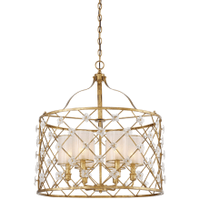 Victoria 6 Light 26-1/2" Wide Drum Chandelier with White Iris Glass with Clear Glass Flowerets