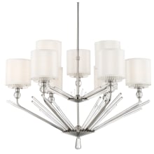 Sutton 9 Light 32" Wide Robin Baron Chandelier with Silk and Ribbed Glass Shades
