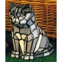 Grey Tabby Cat Stained Glass / Tiffany Specialty Lamp