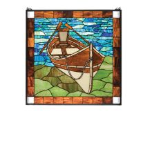 Tiffany Square Stained Glass Window Pane from the Beached Guideboat Collection