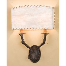 15" Wide 2 Light Wall Sconce with Grass Paper Shade