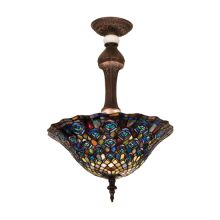 Stained Glass / Tiffany Semi-Flush Ceiling Fixture from the Peacock Feather Collection