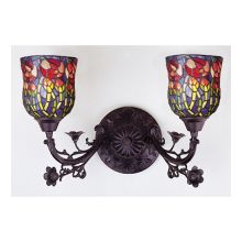19" Wide 2 Light Double Sconce with Stained Glass Shades