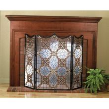 Stained Glass / Tiffany Fireplace Screen from the Classic FireScreen with Beveled Accents Collection