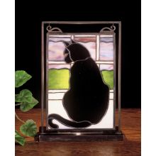 Black Cat Stained Glass / Tiffany Specialty Lamp from the Lighted Tabletop Mini Windows Collection