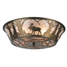 22" W Northwoods Moose At Dawn Flush Mount Ceiling Fixture