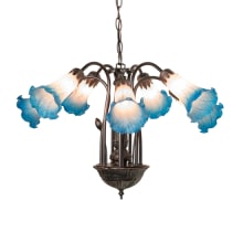 Pink/Blue Tiffany Pond Lily 7 Light 24" Wide Chandelier