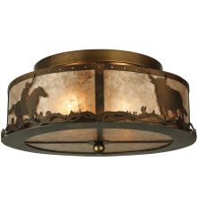 16" W Cowboy & Steer Flush Mount Ceiling Fixture