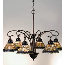 Tiffany Jeweled Peacock 6 Light 31" Wide Chandelier with Tiffany Glass Shade